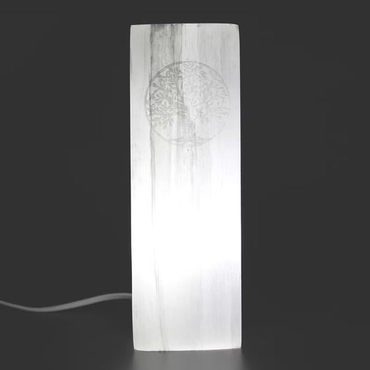 Selenit bloklampe – 25 cm – Livets træ
