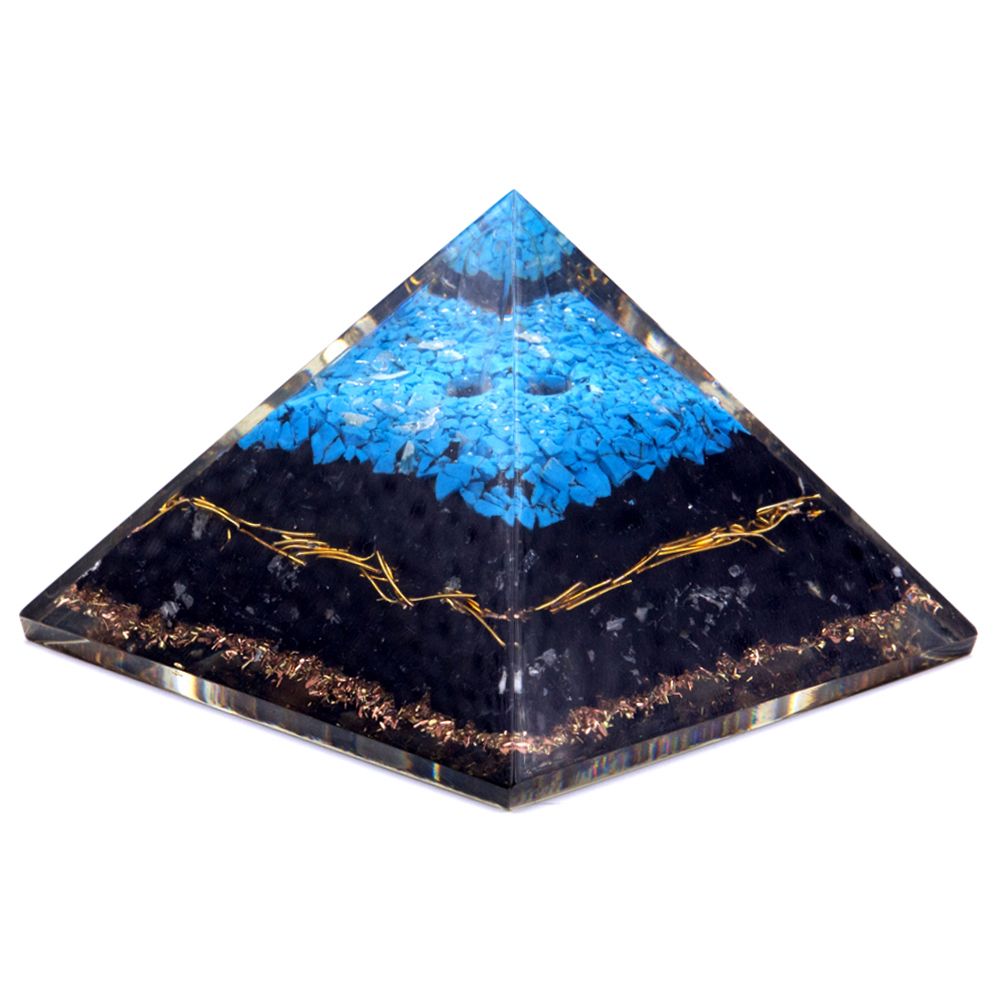 Orgonit pyramide – Turquoise & sort turmalin – 70 mm
