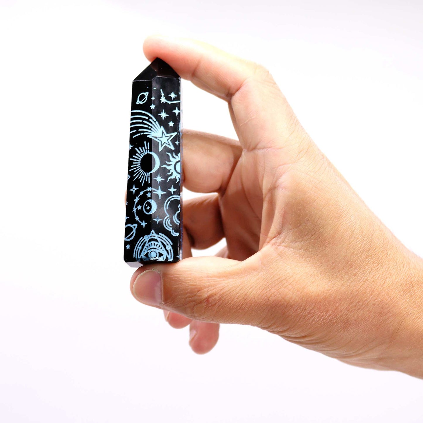 Sky Blue Starry Obsidian-obelisk, 9 cm (60–70 g)