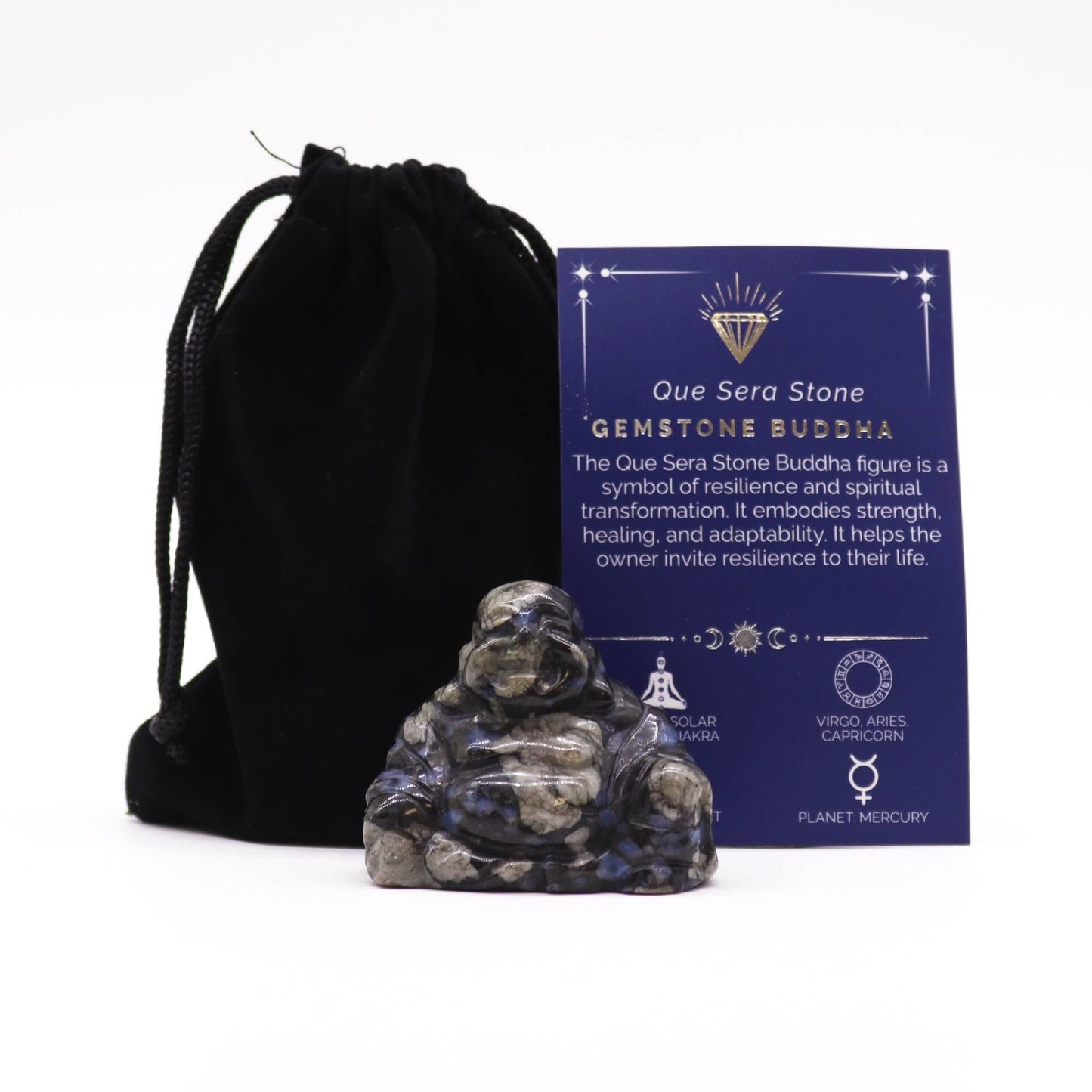 Buddha i Que Sera-sten 50×40×20 mm