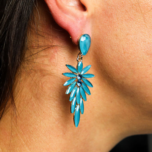 Øreringe – Vintage glas – Lange dråbeøreringe – Blågrøn