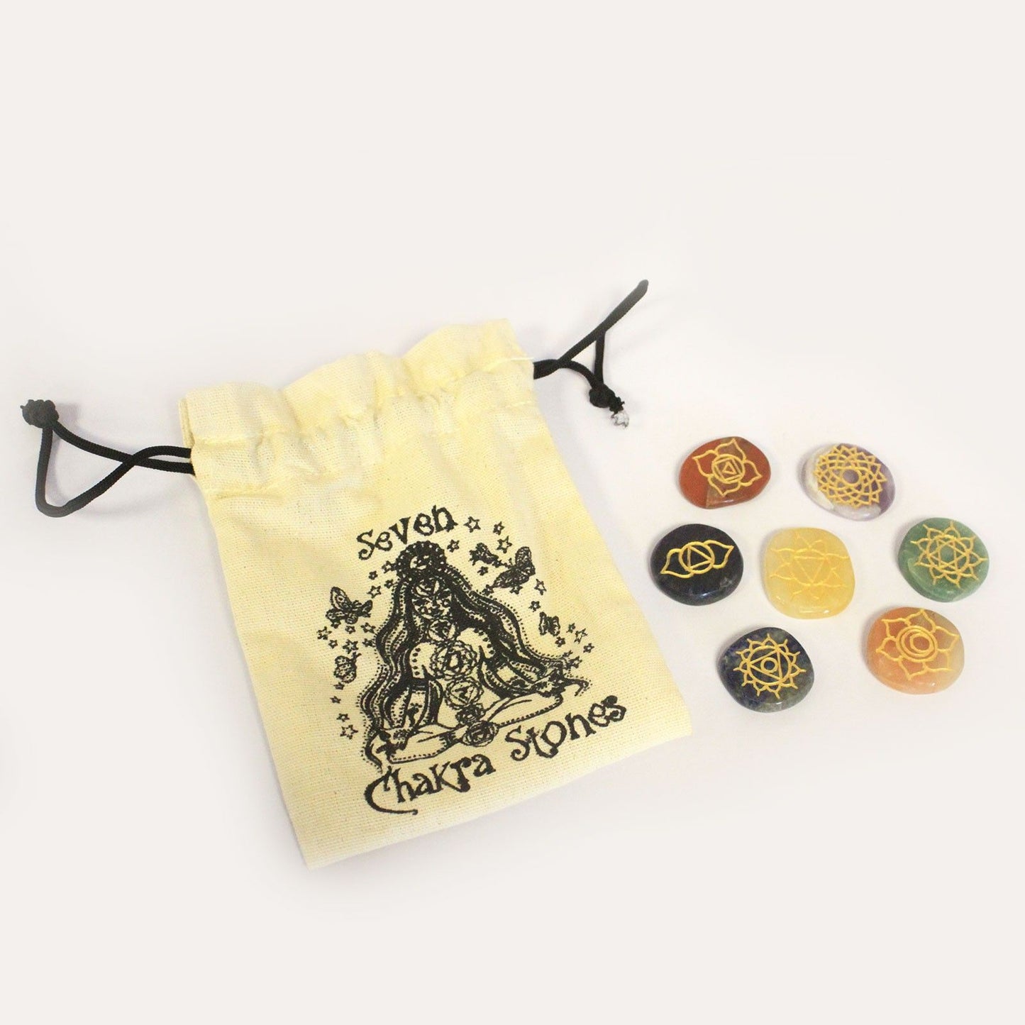 Små chakra-lommesten med stofpose
