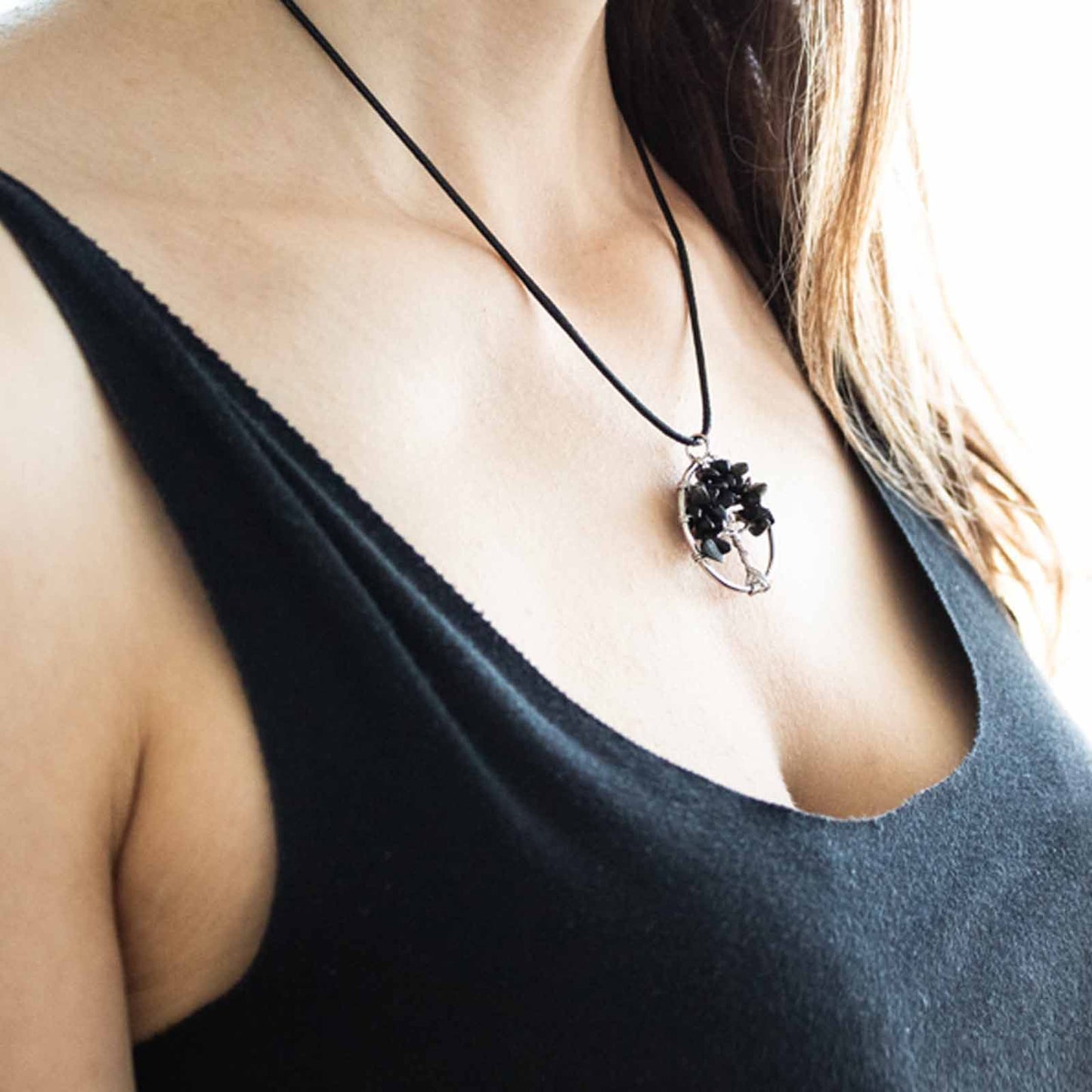 Livets Træ vedhæng i sort agat