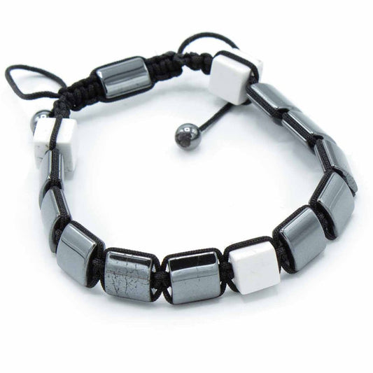 Hæmatit Shamballa-armbånd med hvide jaspis