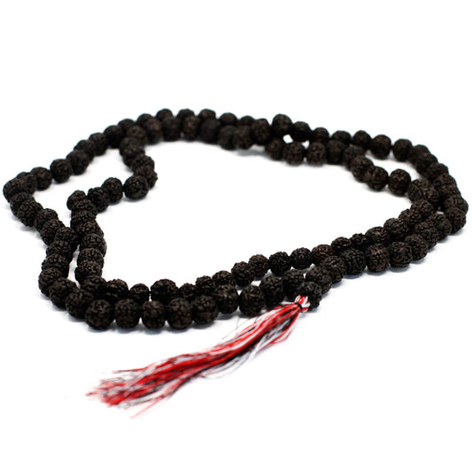 108-perlers Rudraksha mala, mørk