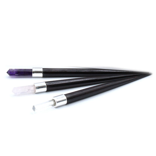 Enkel spids healingstav – Rosakvarts, bjergkrystal & ametyst