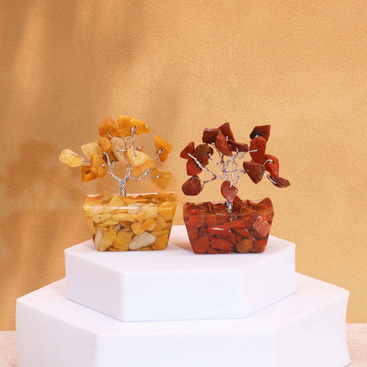 Æske med 12 mini krystaltræer på orgonitbase