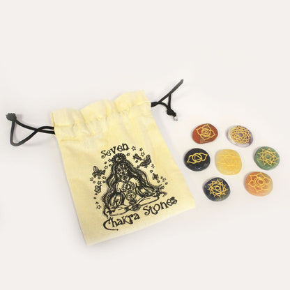 Små chakra-lommesten med stofpose