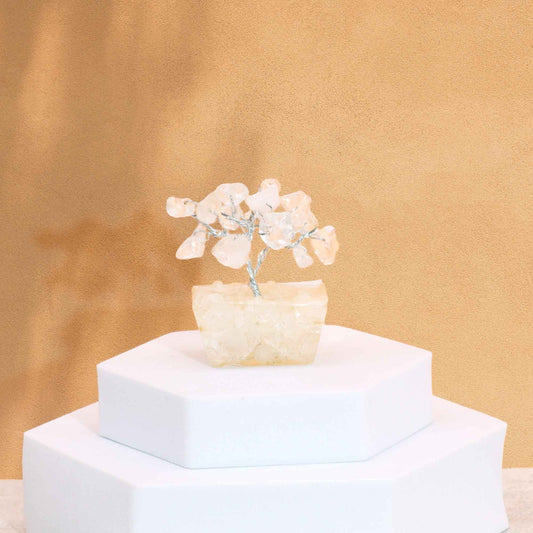 Mini krystaltræ på orgonitbase - Bjergkrystal (15 stk)