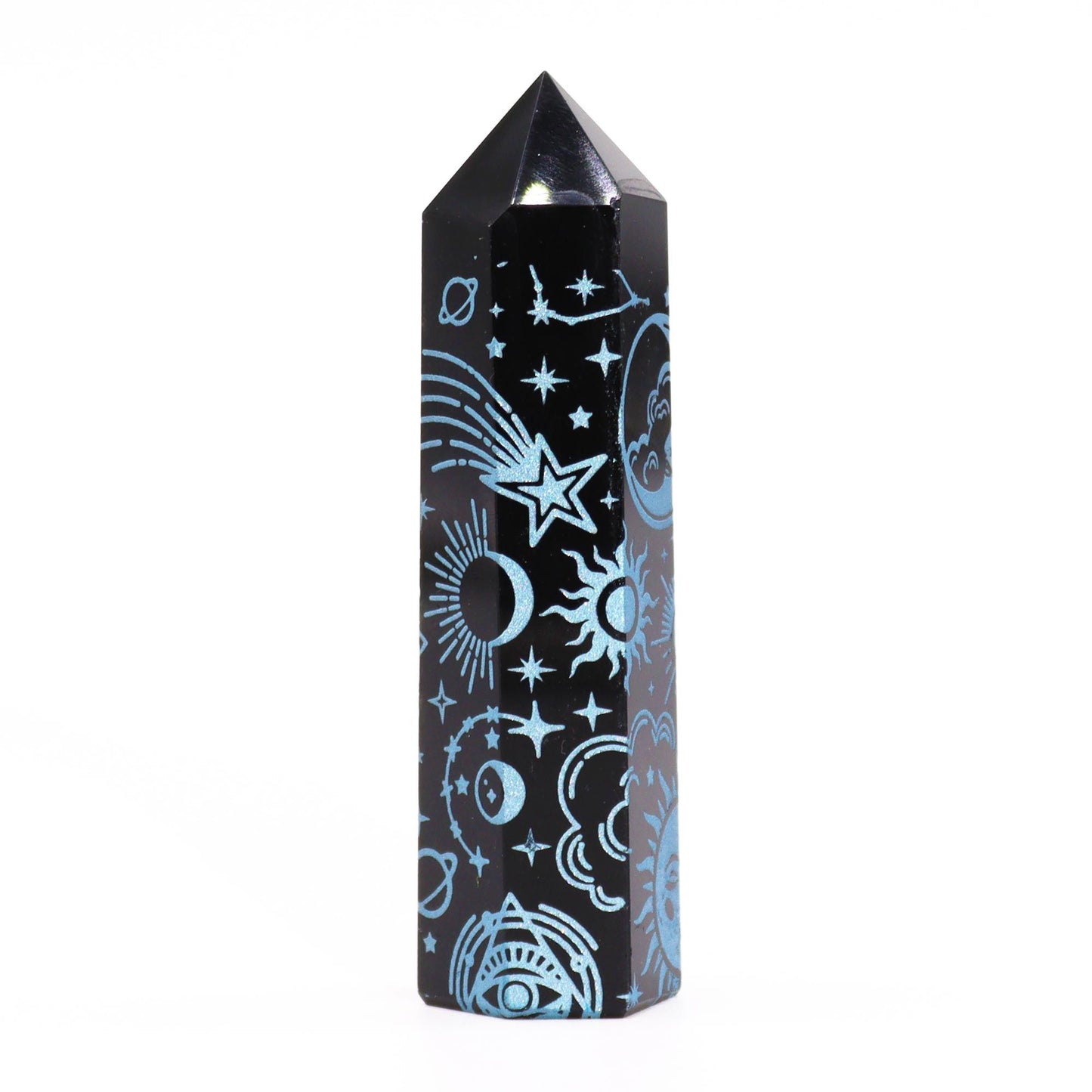 Sky Blue Starry Obsidian-obelisk, 9 cm (60–70 g)